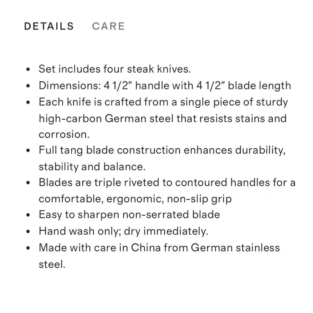 QUINCE NIB German Stainless Steel Steak Knife Set